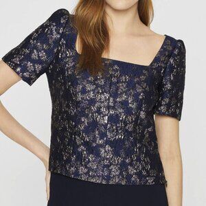Club Monaco Brocade Puff Sleeve Chemise Floral Navy Gold Recycled Size 6 - NWT